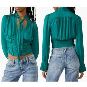 NWT New $98 Free People Meet Me There Ruched Button-Down Blouse Size S